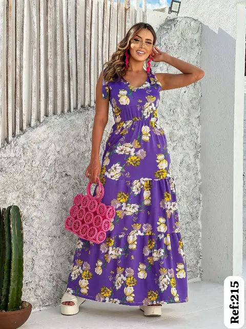 Vestido Longo Feminino em Crepe mais de 10 estampas